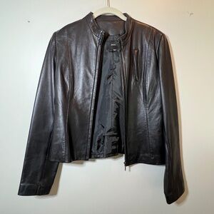100% Genuine Black Leather Jacket - Identify Brand, Like-New Condition